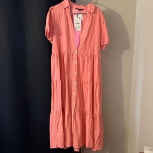 NWT Zara Pink Button-Down Midi Dress